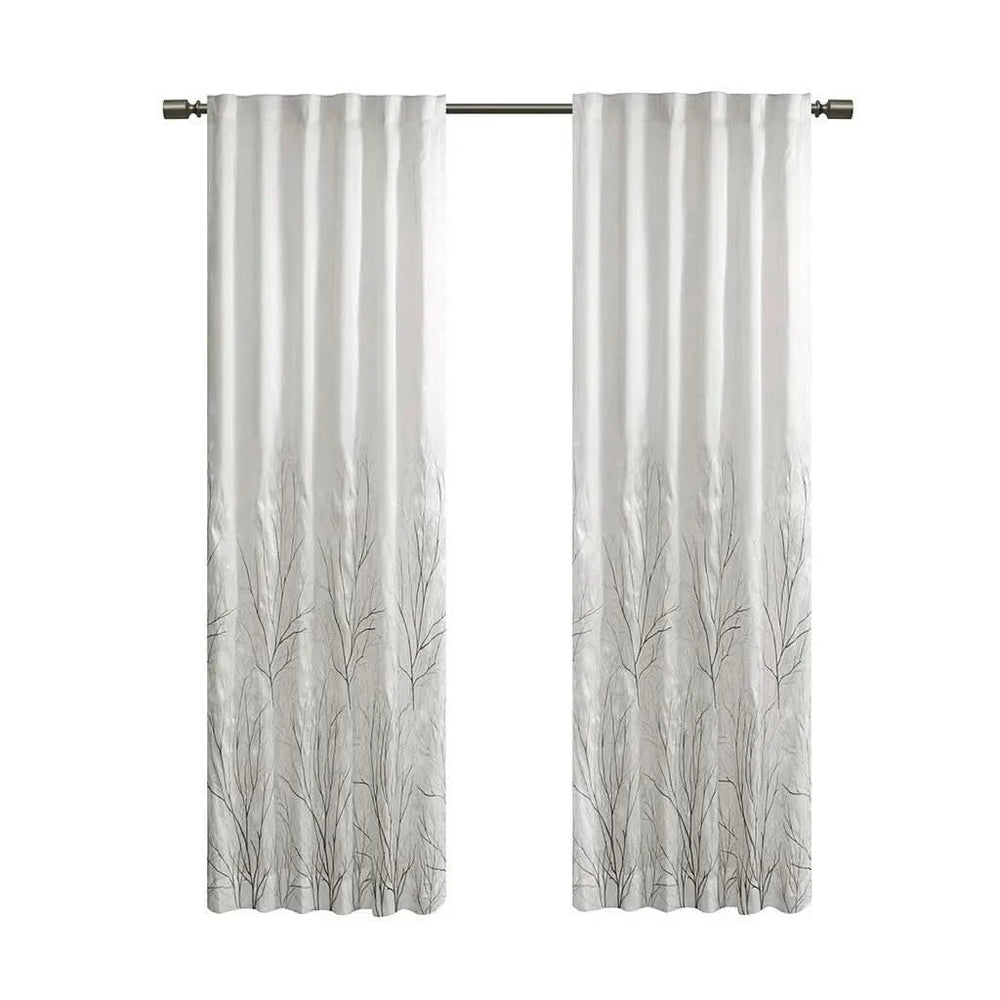 Curtain Panel Polyester Embroidered Branch Design Faux Silk Sheen Media 3