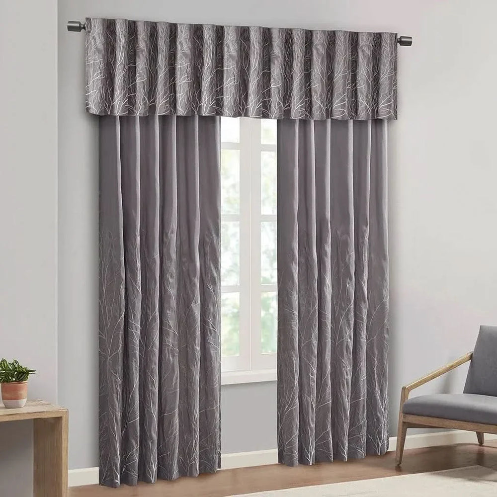 Curtain Panel Polyester Embroidered Branch Design Grey 84 Inch Length Media 4