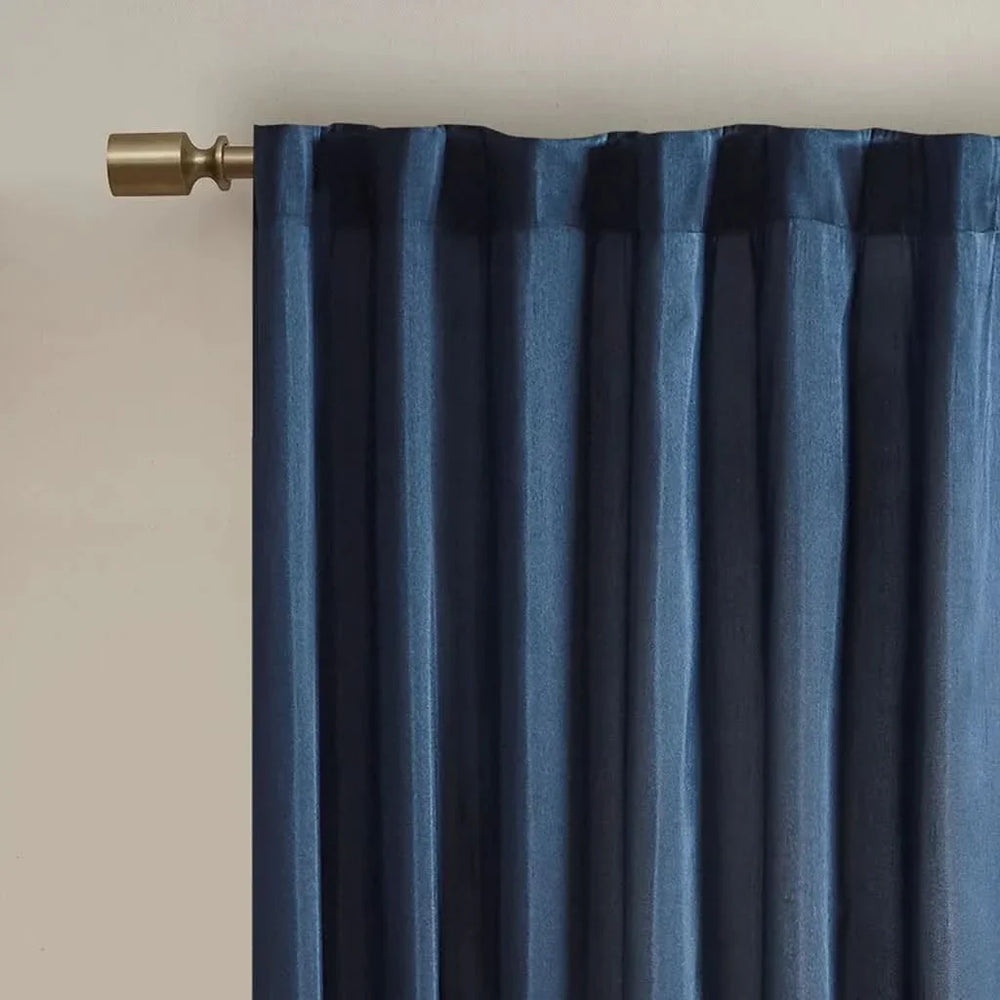 Curtain Panel Cotton Navy Branch Embroidery Design For Living Room Media 3
