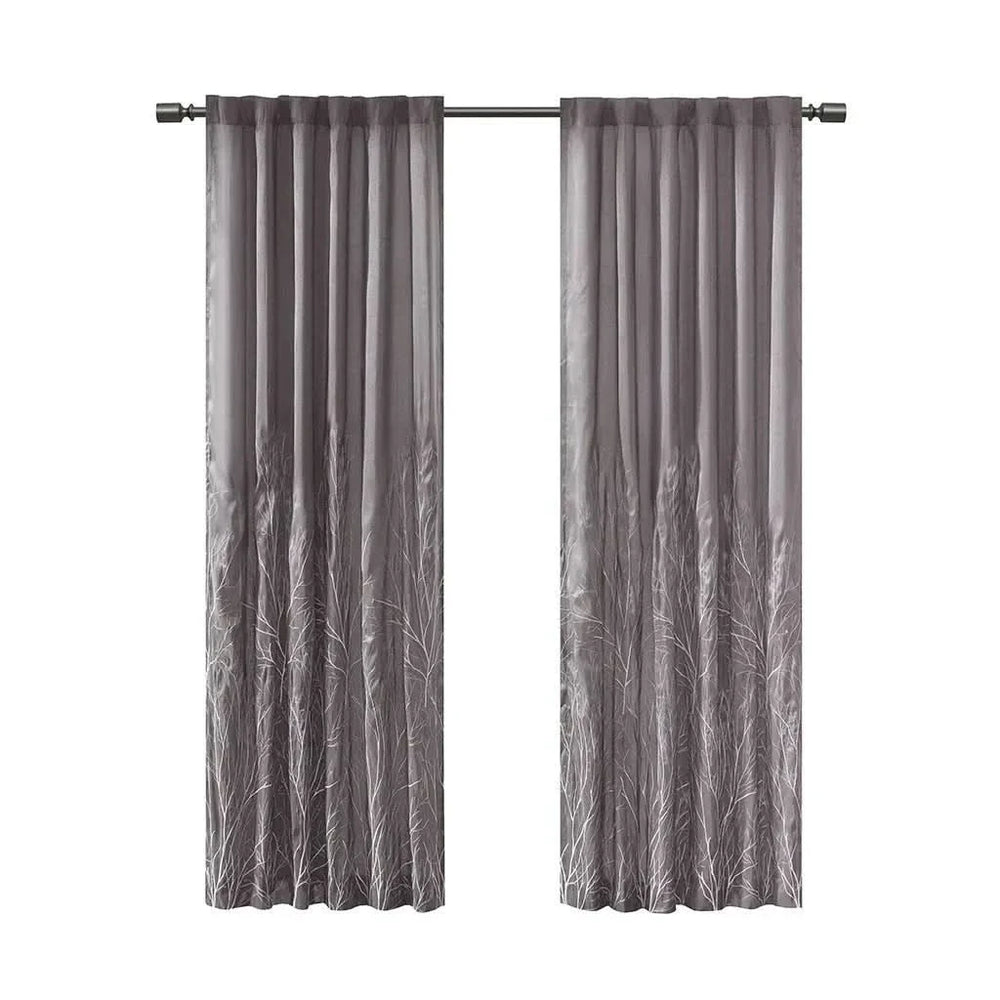 Curtain Panel Polyester Embroidered Branch Design Grey 84 Inch Length Media 9