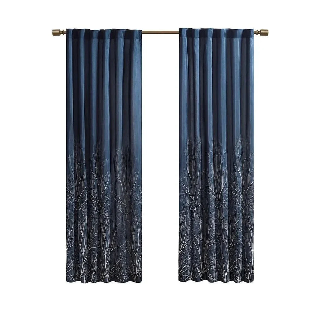 Curtain Panel Cotton Navy Branch Embroidery Design For Living Room Media 8