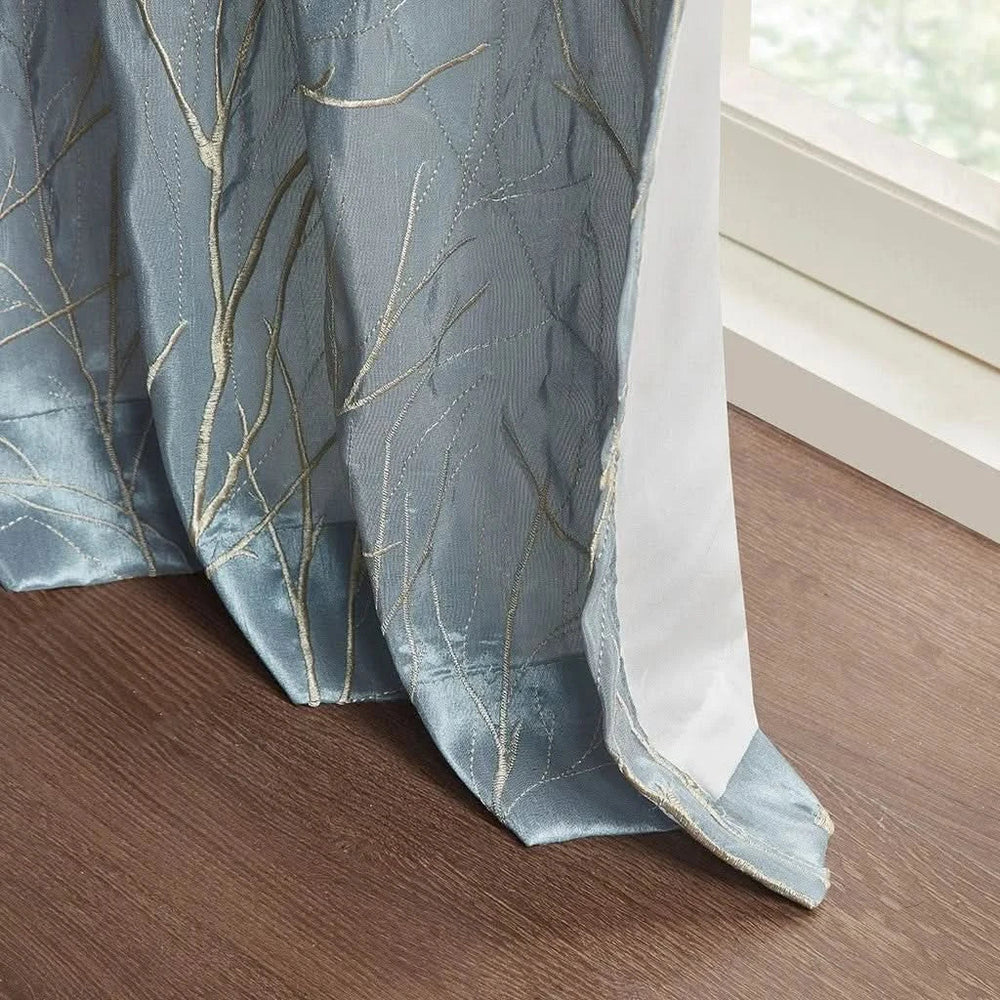 Blue Curtain Panel Polyester Embroidered Design For Living Room Drapery Media 11
