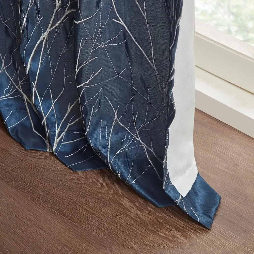Curtain Panel Cotton Navy Branch Embroidery Design For Living Room Media 10