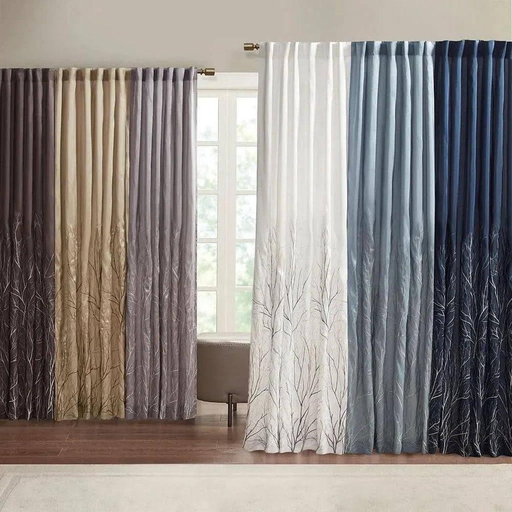 Blue Curtain Panel Polyester Embroidered Design For Living Room Drapery Media 8