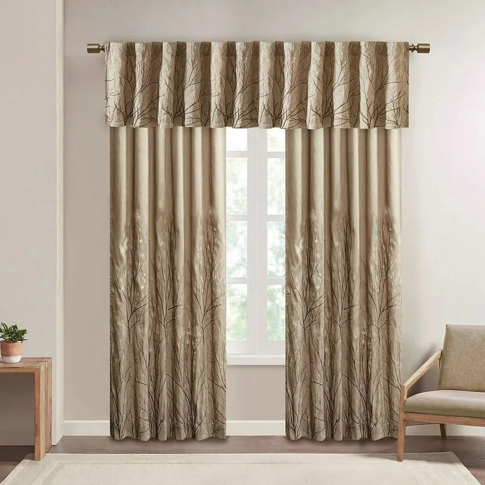 Curtain Panel Polyester Brown Branch Embroidery 84 Inch Length Living Room Media 1
