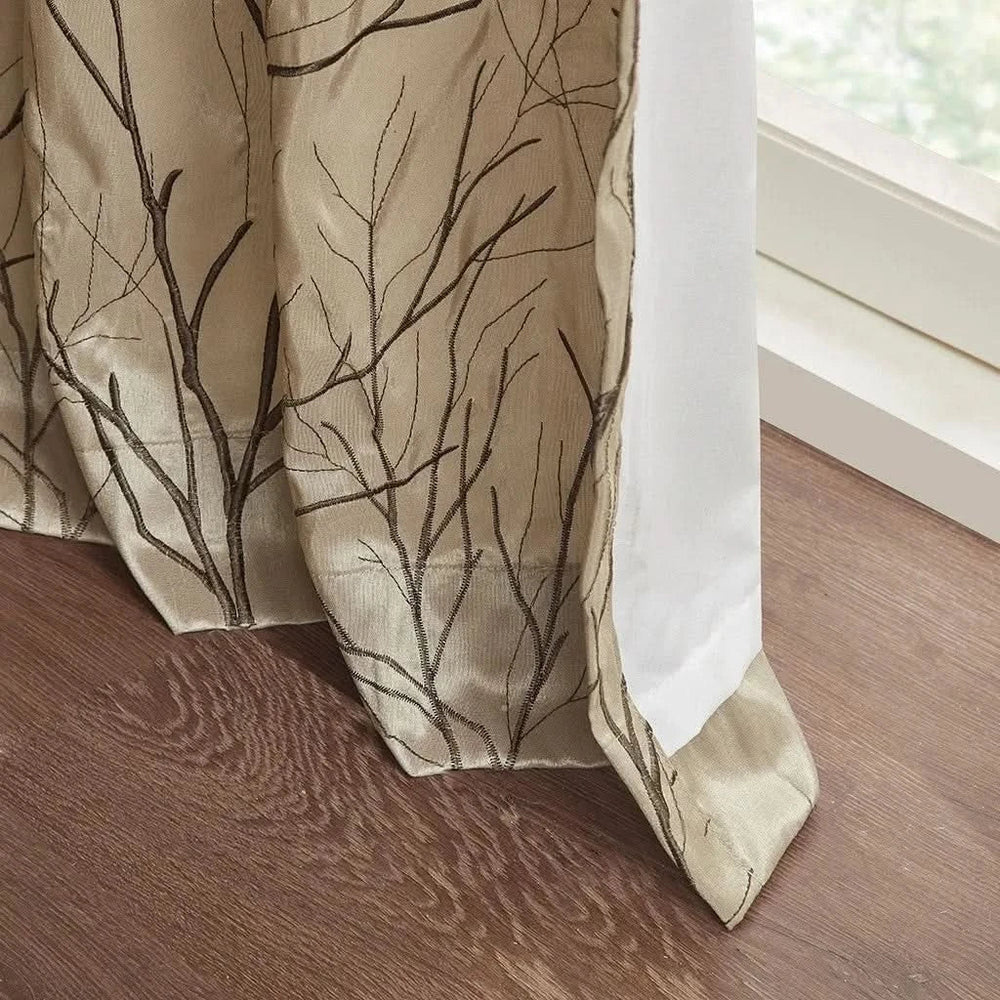Curtain Panel Polyester Brown Branch Embroidery 84 Inch Length Living Room Media 7