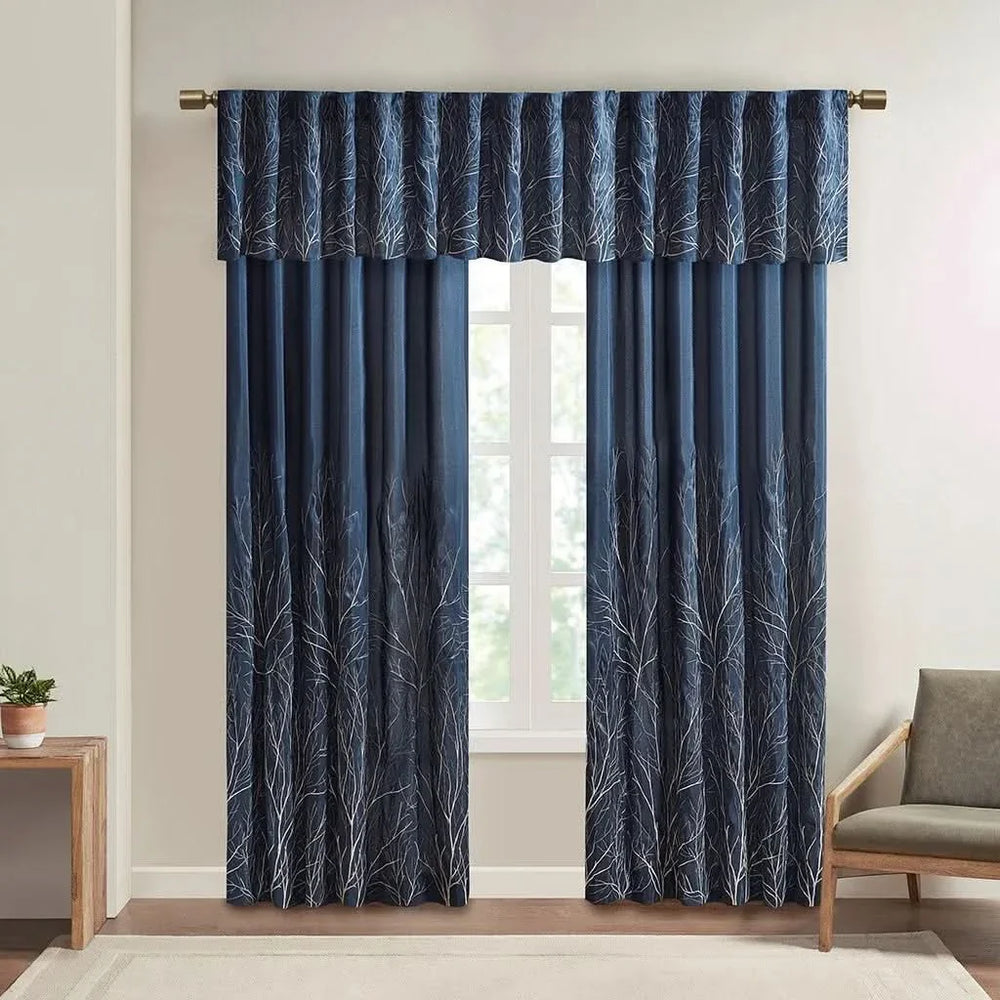 Curtain Panel Cotton Navy Branch Embroidery Design For Living Room Media 5