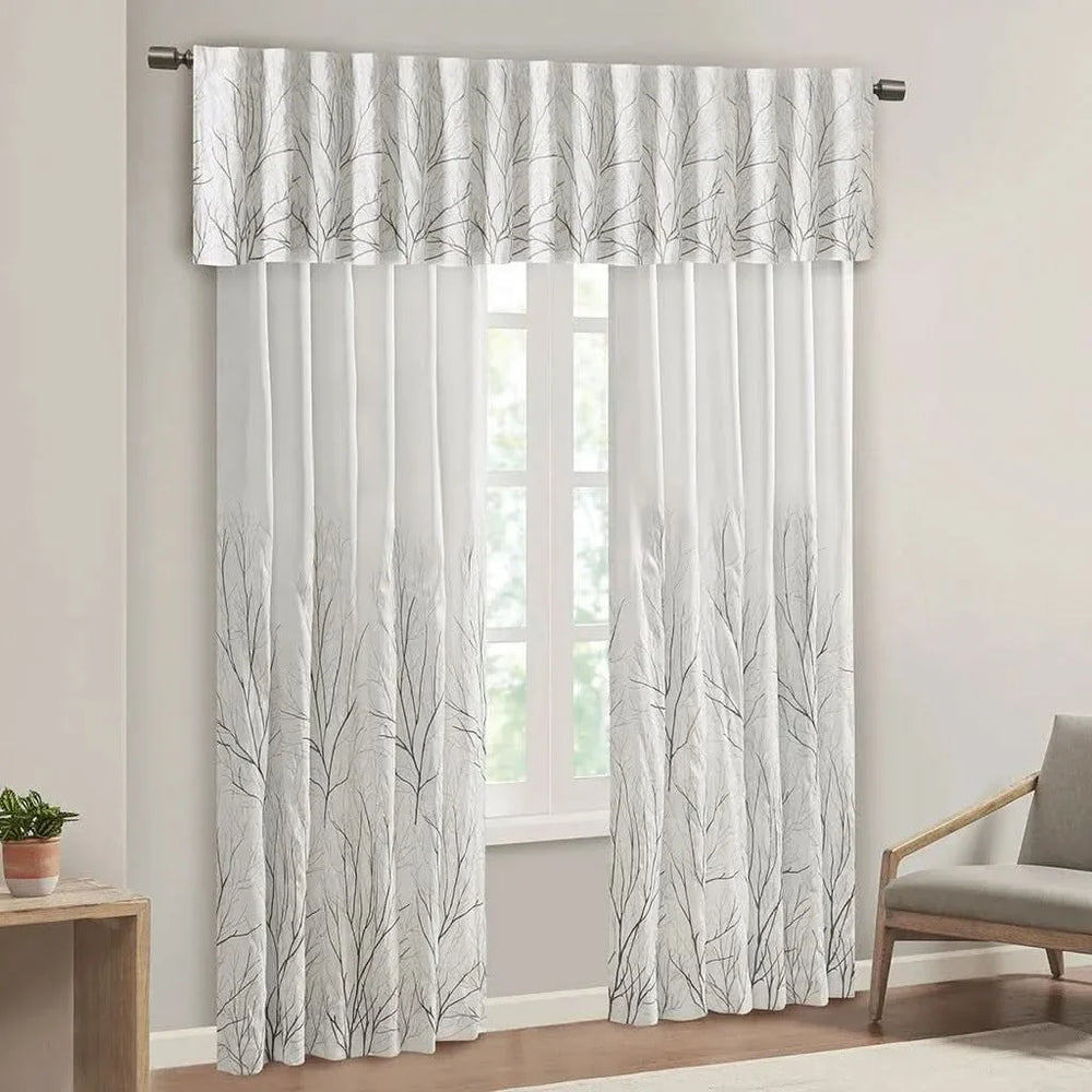 Curtain Panel Polyester Embroidered Branch Design Faux Silk Sheen Media 8