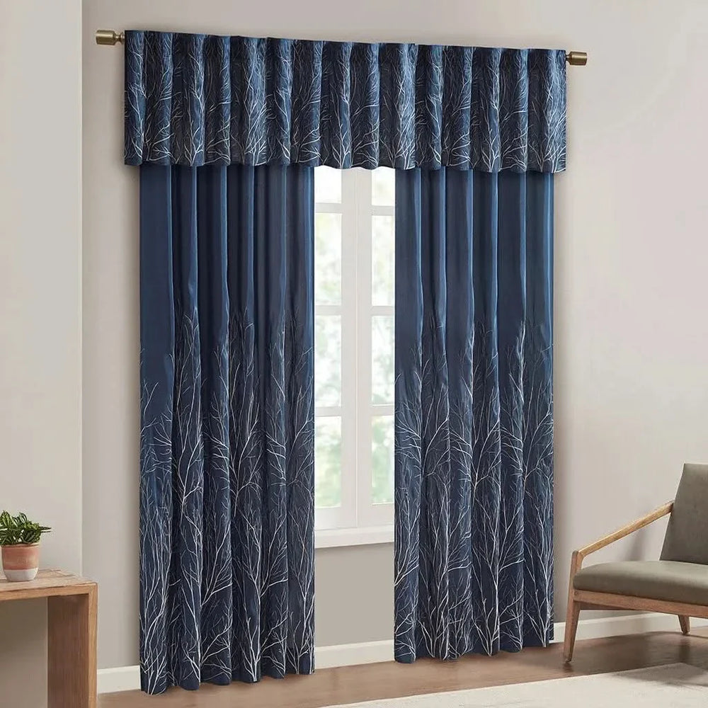 Curtain Panel Cotton Navy Branch Embroidery Design For Living Room Media 9