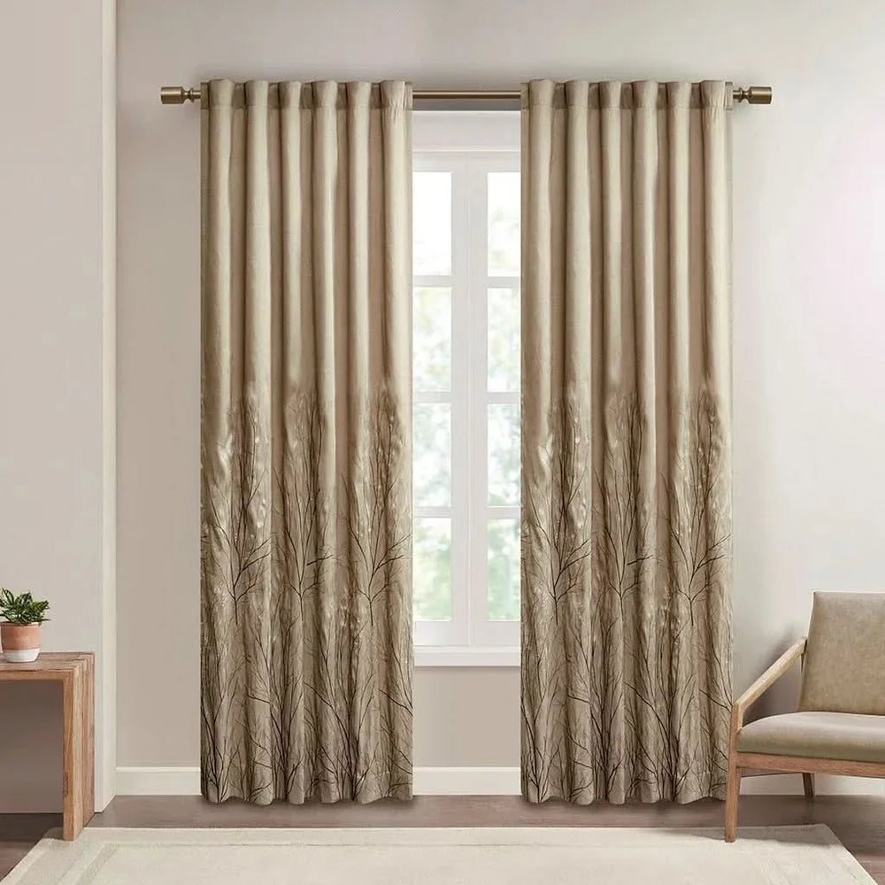 Curtain Panel Polyester Brown Branch Embroidery 84 Inch Length Living Room Media 10