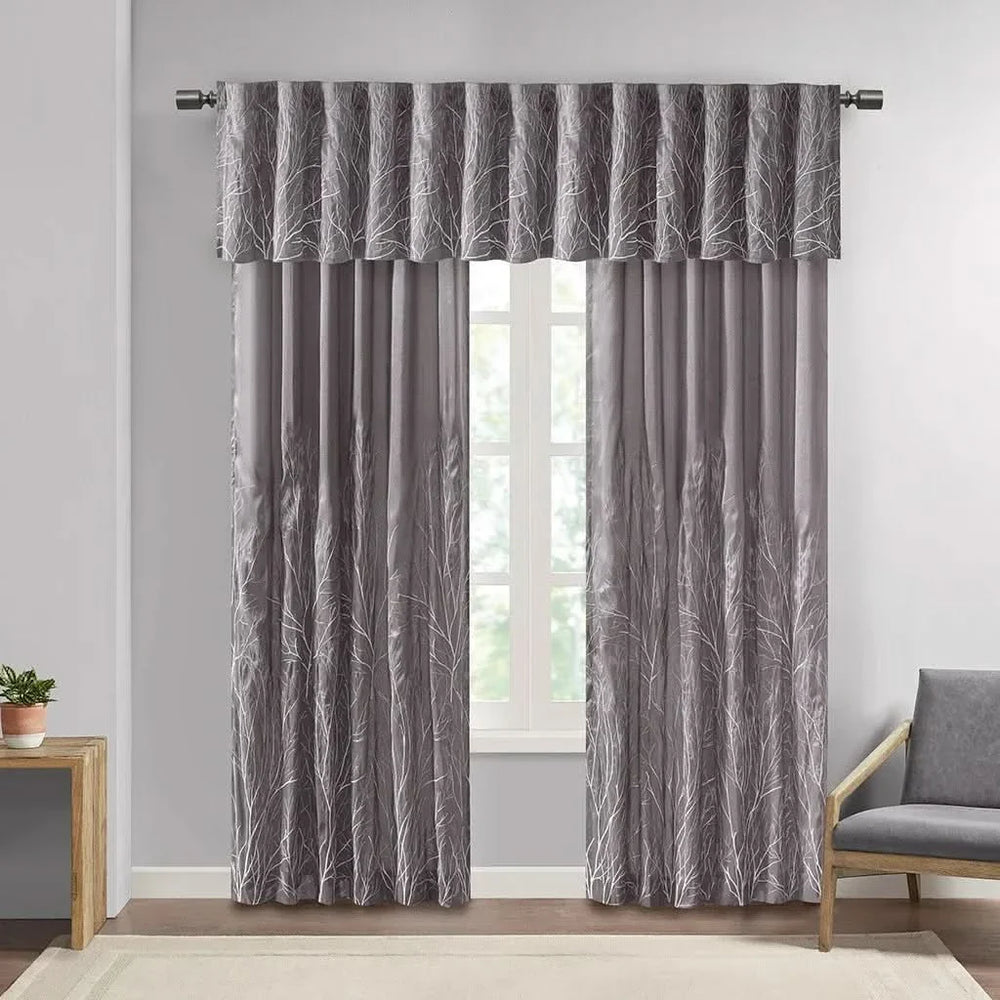 Curtain Panel Polyester Embroidered Branch Design Grey 84 Inch Length Media 3