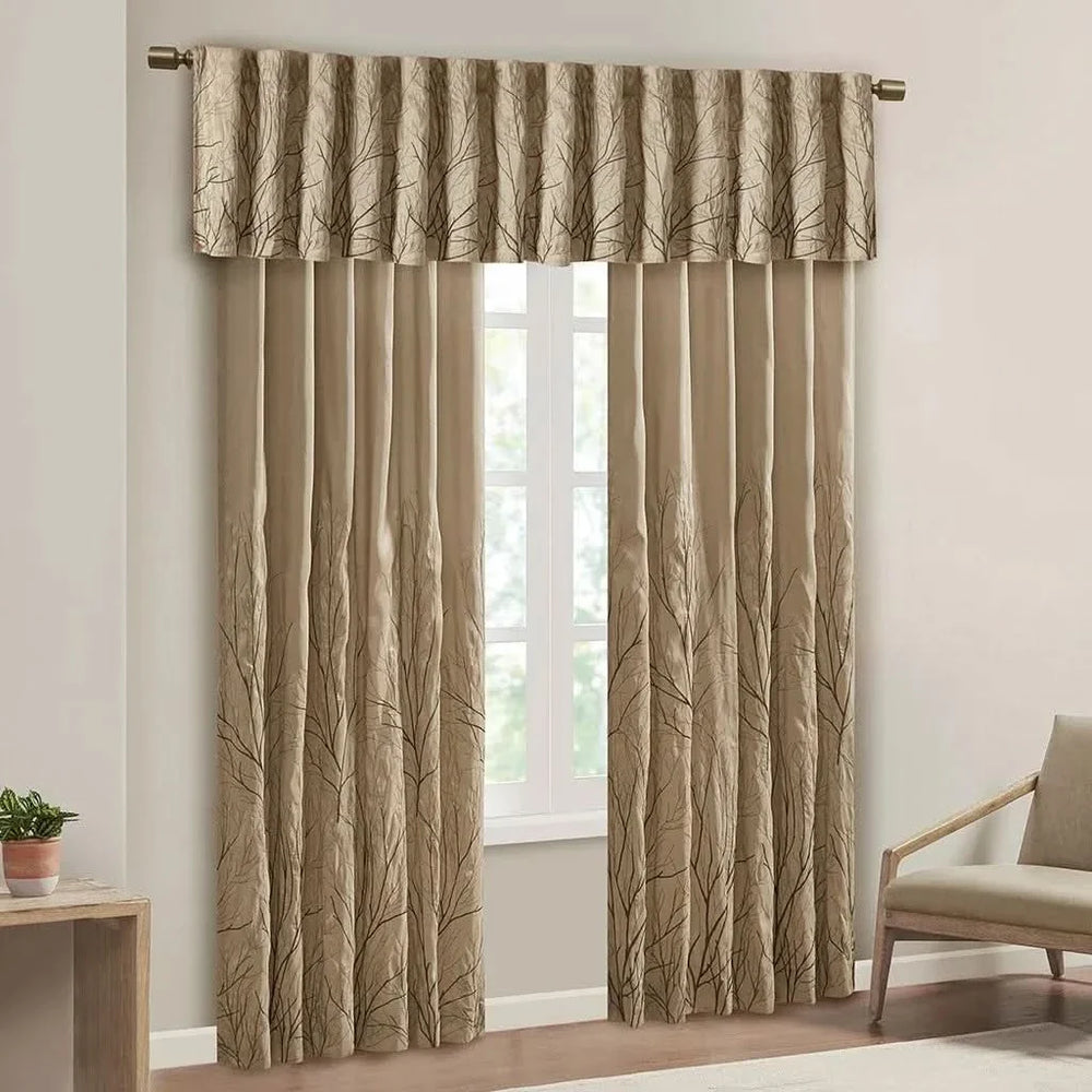 Curtain Panel Tan Polyester Branch Embroidery Design Living Room Decor Media 8