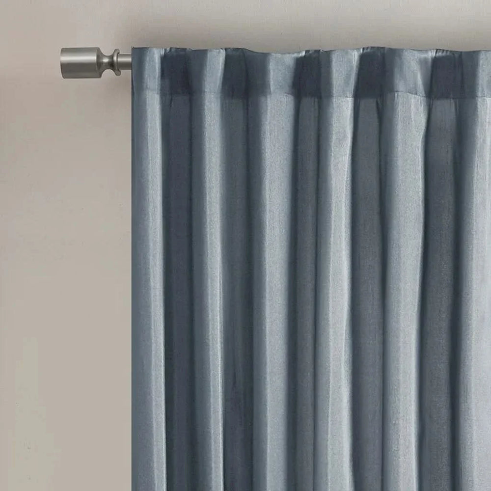 Blue Curtain Panel Polyester Embroidered Design For Living Room Drapery Media 5