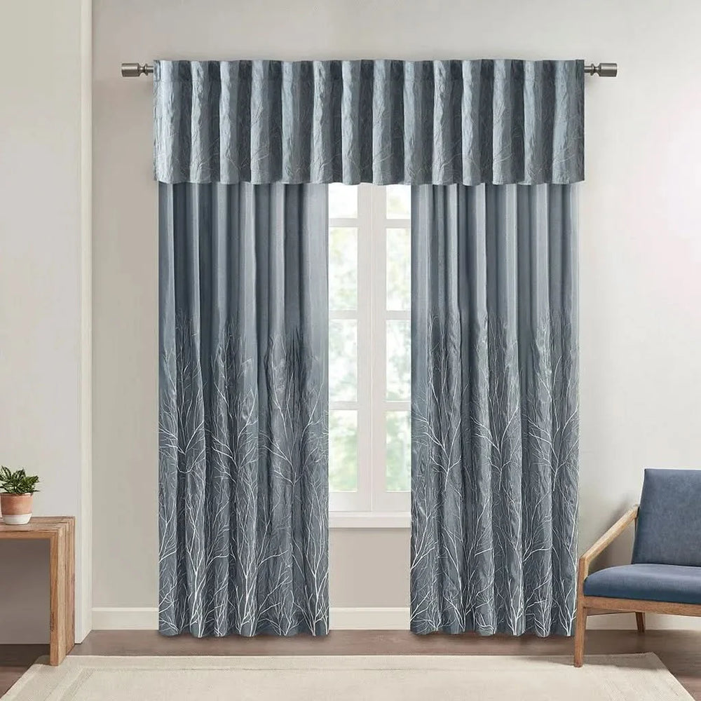 Blue Curtain Panel Polyester Embroidered Design For Living Room Drapery Media 12