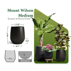 DTY Signature Mount Wilson Modern Indoor Outdoor Fiberstone Tapered Planter, Lightweight, Weather Resistant Garden Pot with Drainage Hole & Rubber Plug (Black, 11'' D x 12'' H) perspective