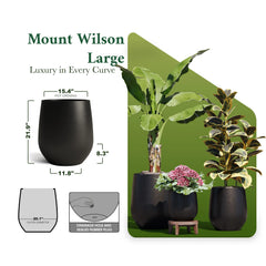 DTY Signature Mount Wilson Modern Indoor Outdoor Fiberstone Tapered Planter, Lightweight, Weather Resistant Garden Pot with Drainage Hole & Rubber Plug (Black, 11'' D x 12'' H) perspective
