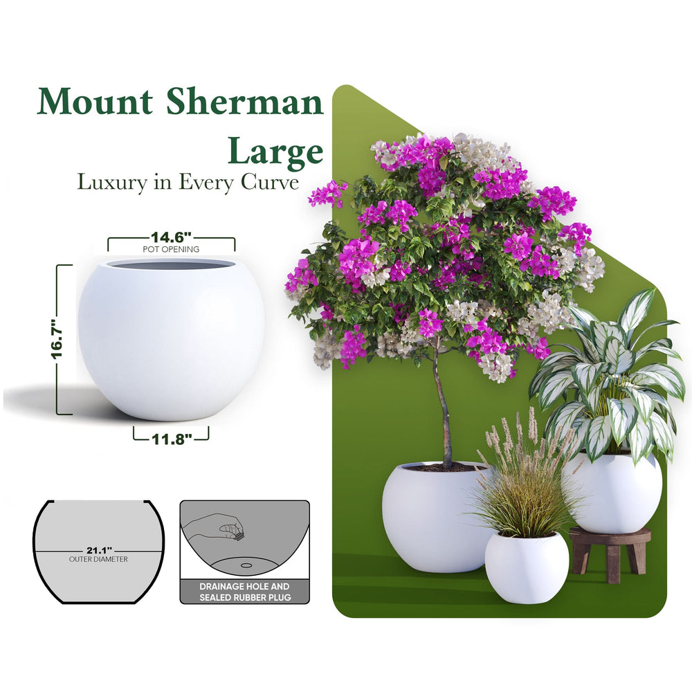 Fiberstone Round Planter Open Top Sphere Indoor Outdoor Weatherproof Media 34