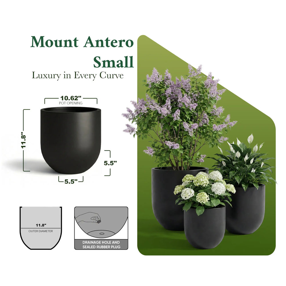 DTY Signature Mount Antero 19.7''D x 19.7''H Modern Indoor Outdoor Fiberstone Bullet Shaped Planter, Durable Round Garden Pot, Weather Resistant, Drainage Hole & Rubber Plug - Large, Gray
