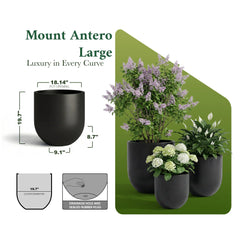 DTY Signature Mount Antero 19.7''D x 19.7''H Modern Indoor Outdoor Fiberstone Bullet Shaped Planter, Durable Round Garden Pot, Weather Resistant, Drainage Hole & Rubber Plug - Large, Gray perspective