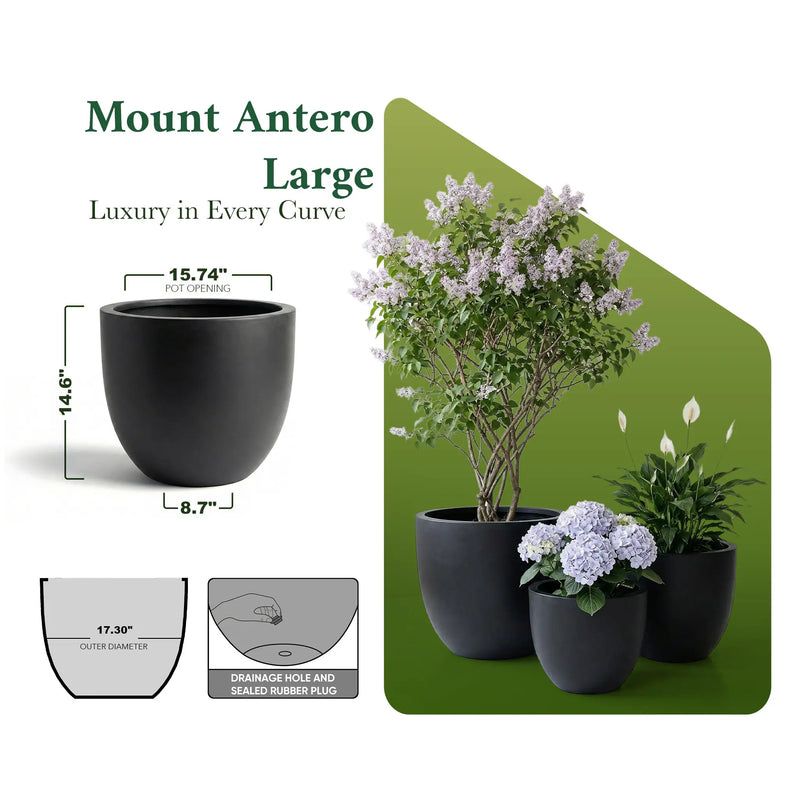 DTY Mount Belford 17.3'' D x 14.8'' H (Pot Opening 15.7") Fiberstone Egg Shaped Planter with Drainage Hole, Smooth Finishes, Weather Resistant for Indoor and Outdoor, 2 Extra Coco Mats - Large, White