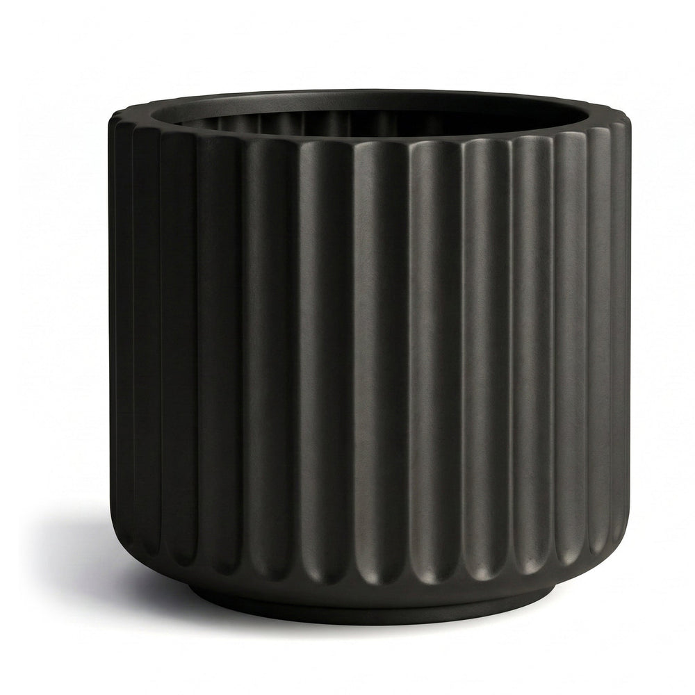 DTY Mount Shavano 16.3'' D x 14.75'' H (Pot Opening 14.4'') Fiberstone Fluted Planter with Drainage Hole, Weather Resistant for Indoor and Outdoor, 2 Extra Coco Mats - Black, Large Media 1