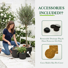 DTY Mount Shavano 16.3'' D x 14.75'' H (Pot Opening 14.4'') Fiberstone Fluted Planter with Drainage Hole, Weather Resistant for Indoor and Outdoor, 2 Extra Coco Mats - Black, Large perspective