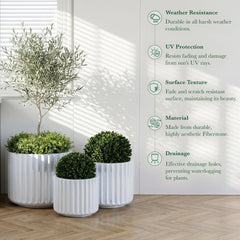 DTY Mount Shavano 16.3'' D x 14.75'' H (Pot Opening 14.4'') Fiberstone Fluted Planter with Drainage Hole, Weather Resistant for Indoor and Outdoor, 2 Extra Coco Mats - Black, Large perspective