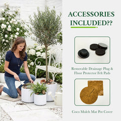 DTY Mount Shavano 16.3'' D x 14.75'' H (Pot Opening 14.4'') Fiberstone Fluted Planter with Drainage Hole, Weather Resistant for Indoor and Outdoor, 2 Extra Coco Mats - Black, Large perspective