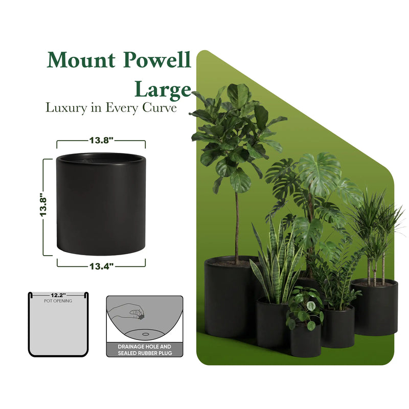DTY Mount Powell 7.9" D x 7.9" H (Pot Opening 5.5") Fiberstone Cylindrical Planter with Drainage Hole, Weather Resistant for Indoor & Outdoor Use, Includes 2 Extra Coco Mats - Black, Extra Small