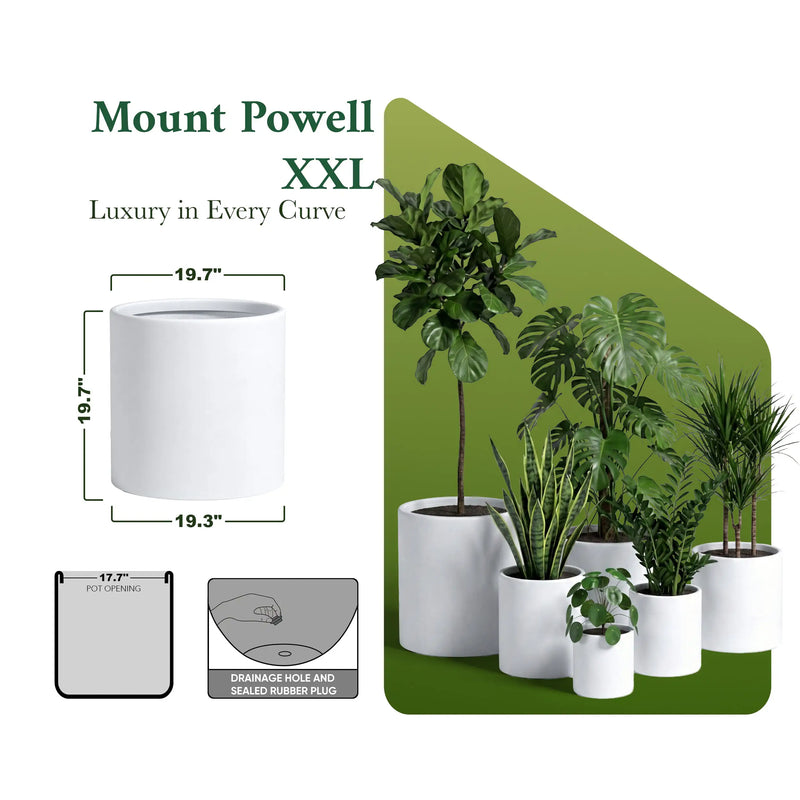 DTY Mount Powell 7.9" D x 7.9" H (Pot Opening 5.5") Fiberstone Cylindrical Planter with Drainage Hole, Weather Resistant for Indoor & Outdoor Use, Includes 2 Extra Coco Mats - Black, Extra Small