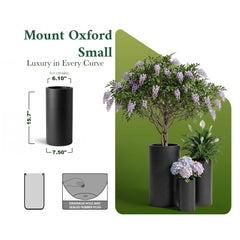 DTY Mount Oxford 15.7" D x 31.5" H (Pot Opening 11.0") Fiberstone Tall Planter with Drainage Hole, Weather Resistant for Indoor and Outdoor, 2 Extra Coco Mats - Black, Large perspective