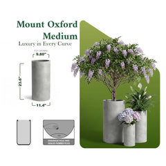 DTY Mount Oxford 15.7" D x 31.5" H (Pot Opening 11.0") Fiberstone Tall Planter with Drainage Hole, Weather Resistant for Indoor and Outdoor, 2 Extra Coco Mats - Black, Large perspective