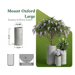 DTY Mount Oxford 15.7" D x 31.5" H (Pot Opening 11.0") Fiberstone Tall Planter with Drainage Hole, Weather Resistant for Indoor and Outdoor, 2 Extra Coco Mats - Black, Large perspective