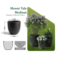 DTY Mount Yale 11.8" D x 11" H (Pot Opening 8.3") Fiberstone Planter with Drainage Hole, Weather Resistant for Indoor and Outdoor, 2 Extra Coco Mats - Black, Small perspective