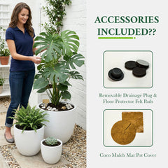 DTY Mount Yale 11.8" D x 11" H (Pot Opening 8.3") Fiberstone Planter with Drainage Hole, Weather Resistant for Indoor and Outdoor, 2 Extra Coco Mats - Black, Small perspective