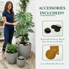 DTY Mount Yale 11.8" D x 11" H (Pot Opening 8.3") Fiberstone Planter with Drainage Hole, Weather Resistant for Indoor and Outdoor, 2 Extra Coco Mats - Black, Small perspective