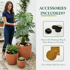 DTY Mount Yale 11.8" D x 11" H (Pot Opening 8.3") Fiberstone Planter with Drainage Hole, Weather Resistant for Indoor and Outdoor, 2 Extra Coco Mats - Black, Small perspective