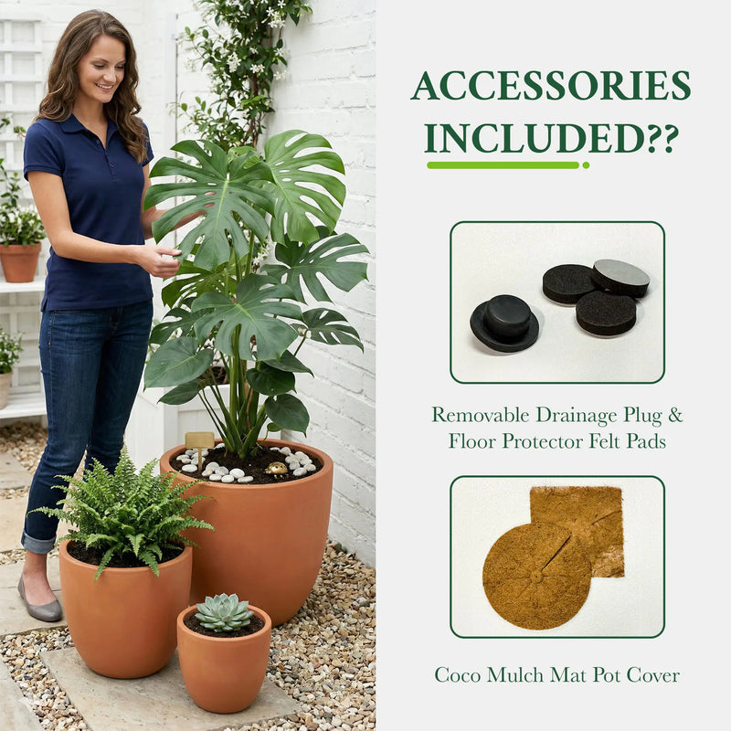 DTY Mount Yale 11.8" D x 11" H (Pot Opening 8.3") Fiberstone Planter with Drainage Hole, Weather Resistant for Indoor and Outdoor, 2 Extra Coco Mats - Black, Small