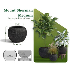 DTY Fiberstone Globe Planter Indoor Outdoor — Lightweight Sphere Ball Pot for Olive Tree, Monstera & Palm | Fiberglass Stone | UV Resistant, Drainage Hole | 2 Coco Mats | Black | 12.6" D × 10" H perspective