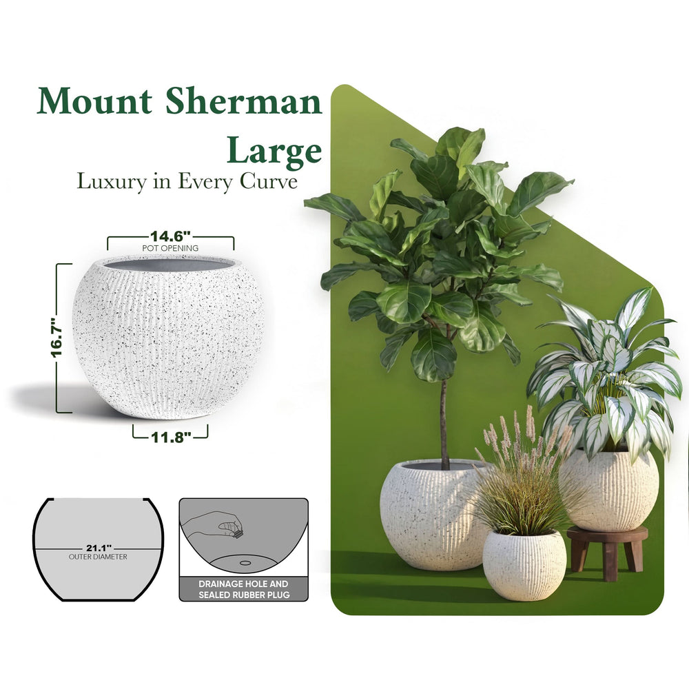 Fiberstone Round Planter Open Top Sphere Indoor Outdoor Weatherproof Media 68