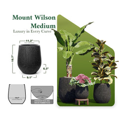 DTY Signature Mount Wilson Modern Indoor Outdoor Fiberstone Tapered Planter, Lightweight, Weather Resistant Garden Pot with Drainage Hole & Rubber Plug (Black, 11'' D x 12'' H) perspective