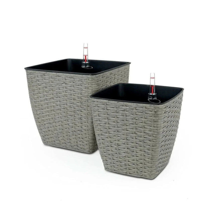 Self-Watering Wicker & Plastic Indoor Outdoor Planters Garden Decor Set