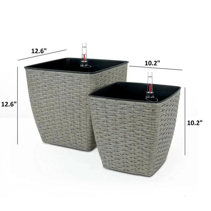 Self-Watering Wicker & Plastic Indoor Outdoor Planters Garden Decor Set