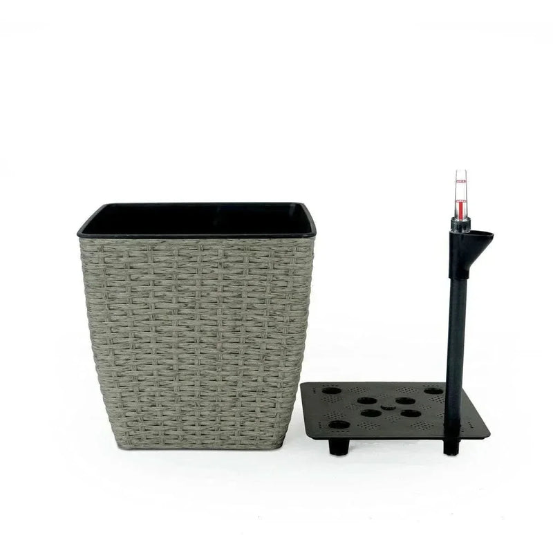 Self-Watering Wicker & Plastic Indoor Outdoor Planters Garden Decor Set