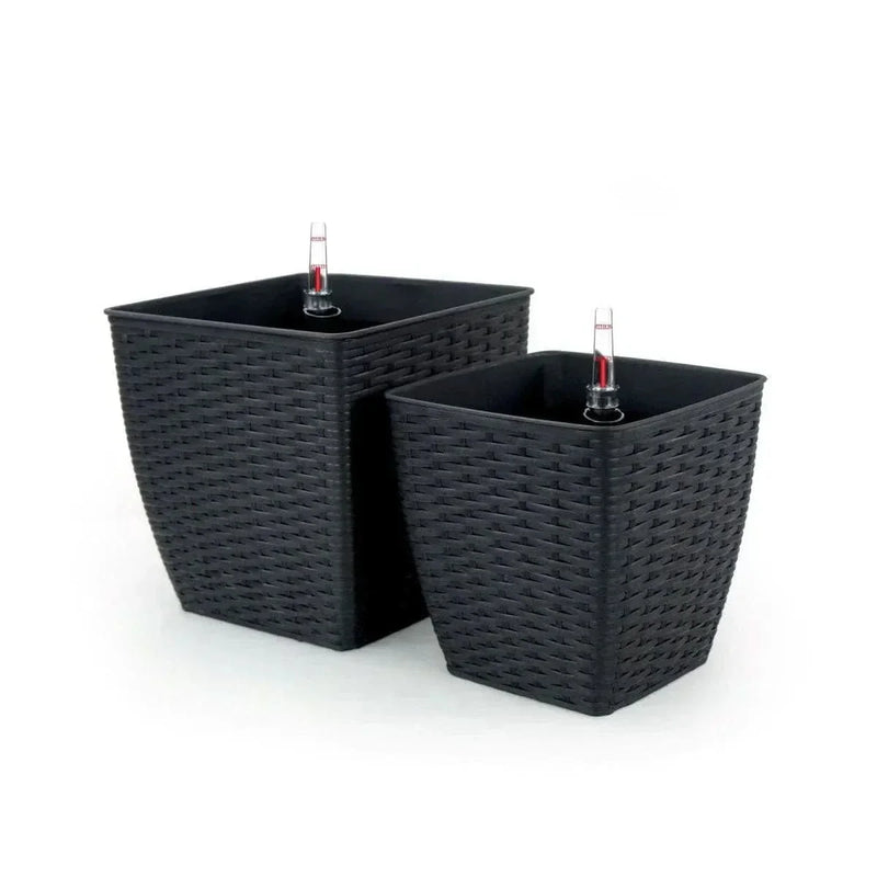 Self-Watering Wicker & Plastic Indoor Outdoor Planters Garden Decor Set