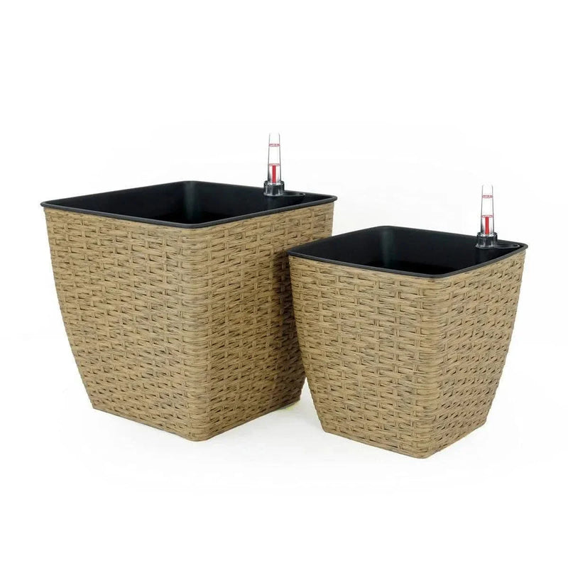 Self-Watering Wicker & Plastic Indoor Outdoor Planters Garden Decor Set