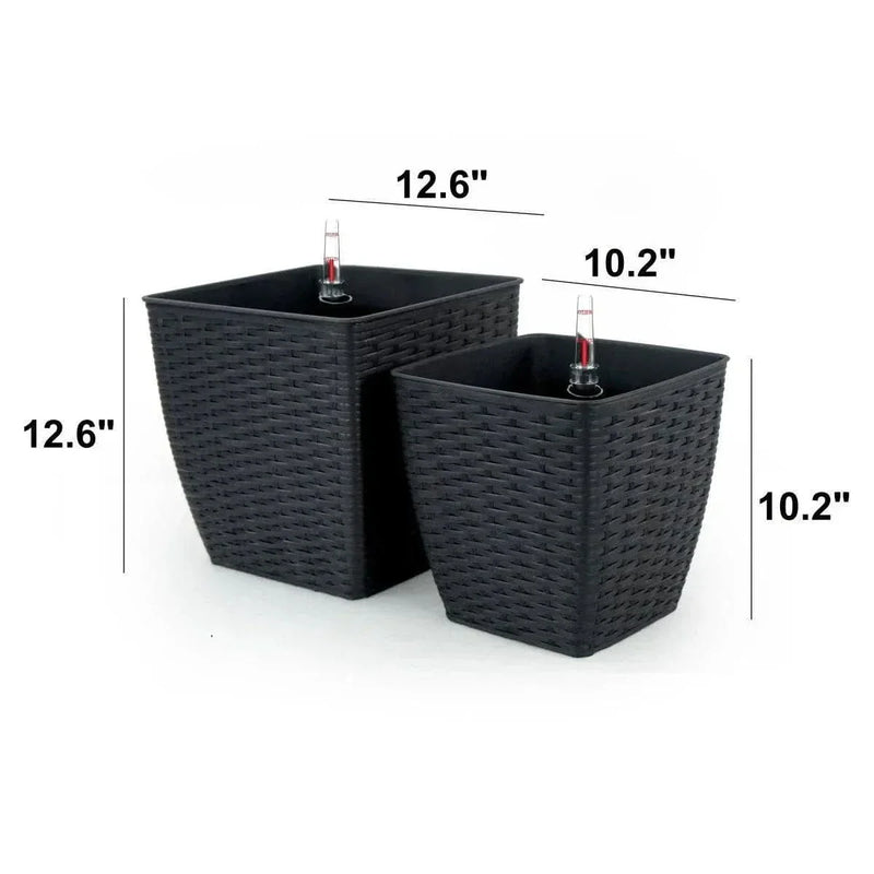 Self-Watering Wicker & Plastic Indoor Outdoor Planters Garden Decor Set