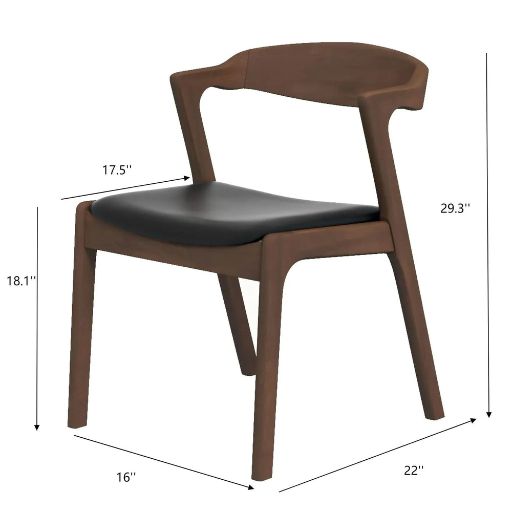 Solid Wood Dining Chairs Leather Upholstery Mid Century Set Of 2 Media 3