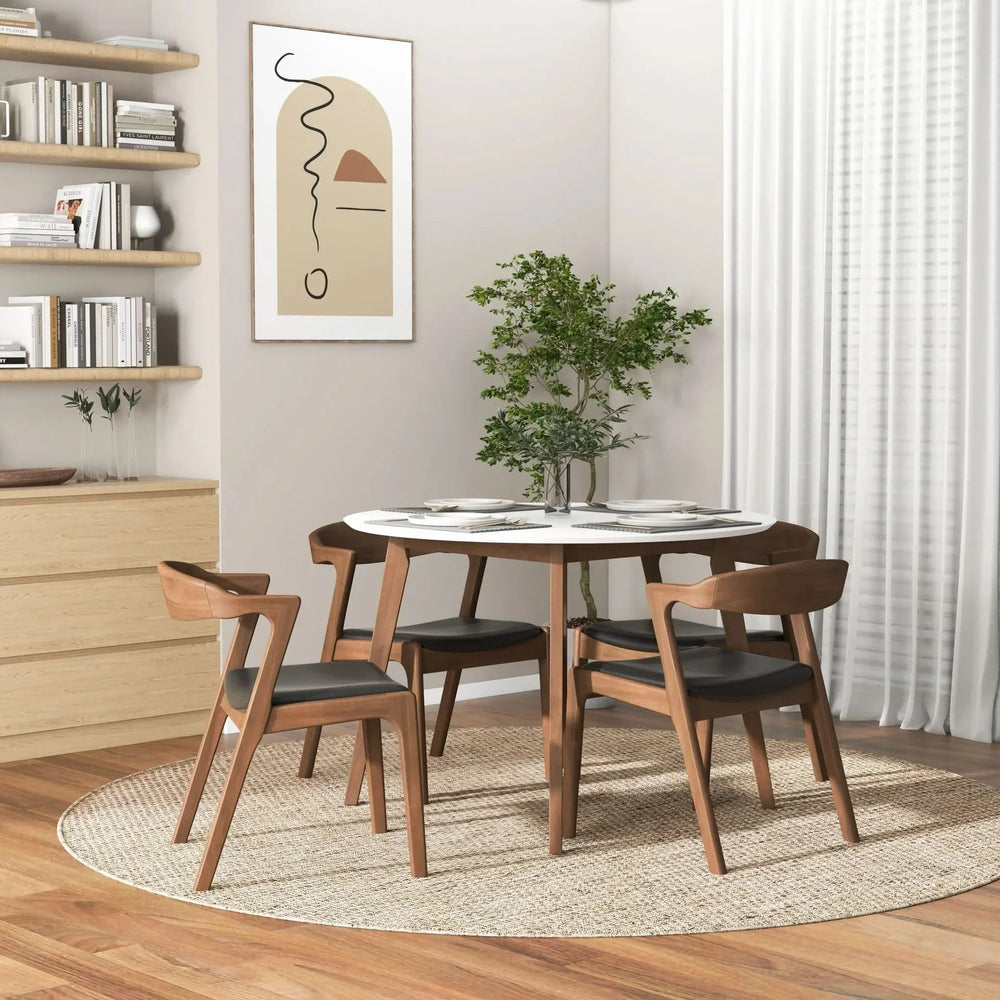 Solid Wood Dining Chairs Leather Upholstery Mid Century Set Of 2 Media 7