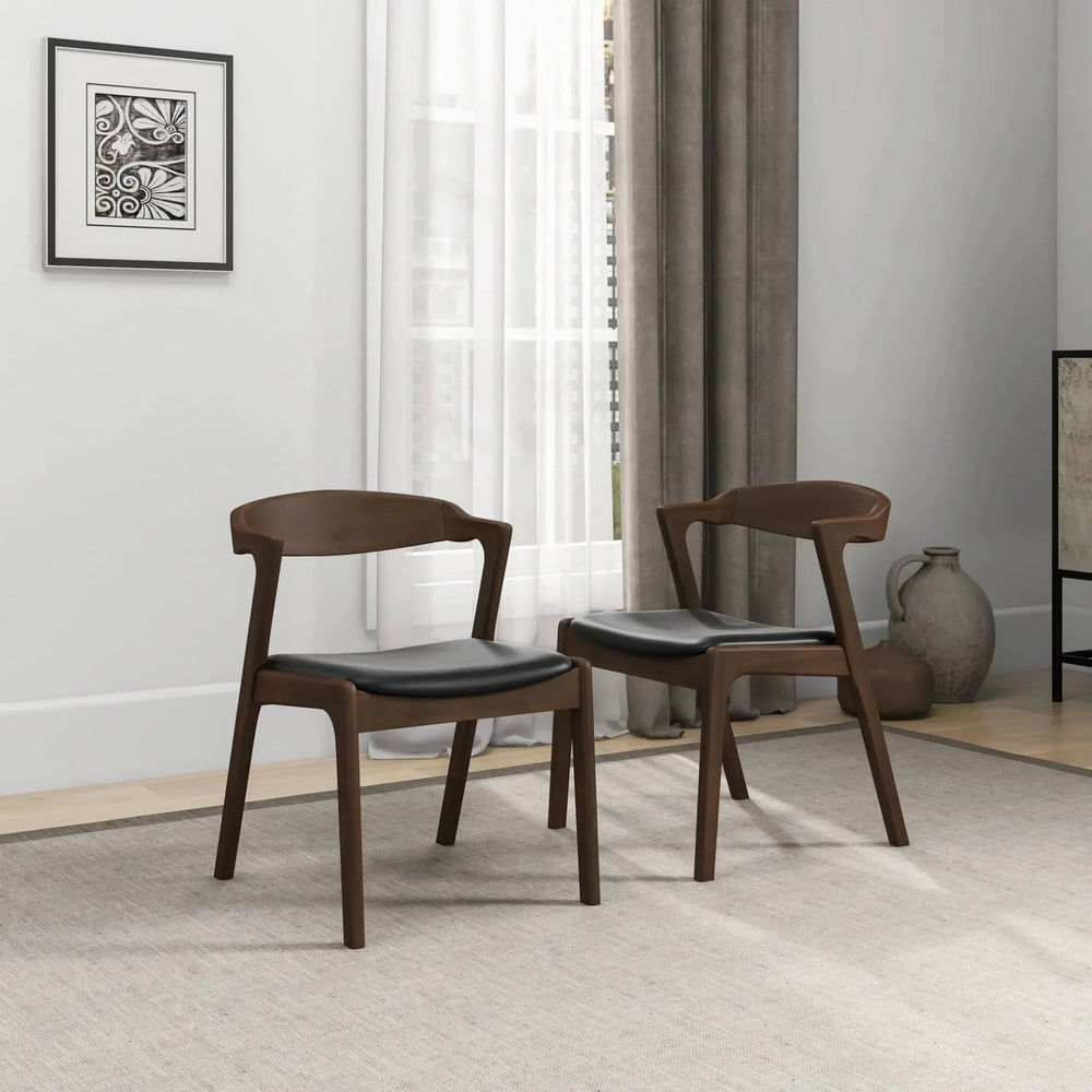 Solid Wood Dining Chairs Leather Upholstery Mid Century Set Of 2 Media 2